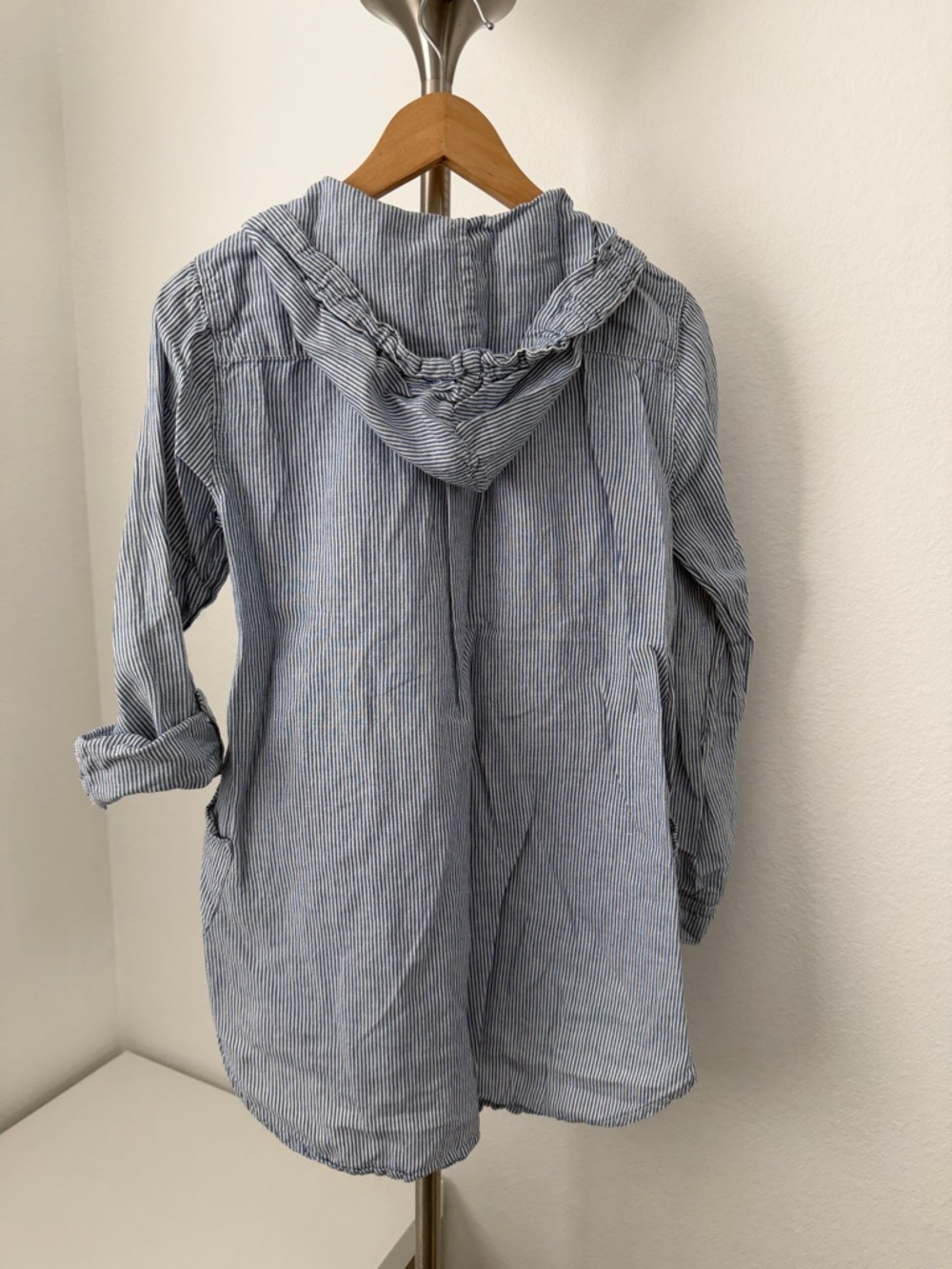 For Cynthia Beachwear Blue and White Pinstripe Shirt - Picture 2 of 7